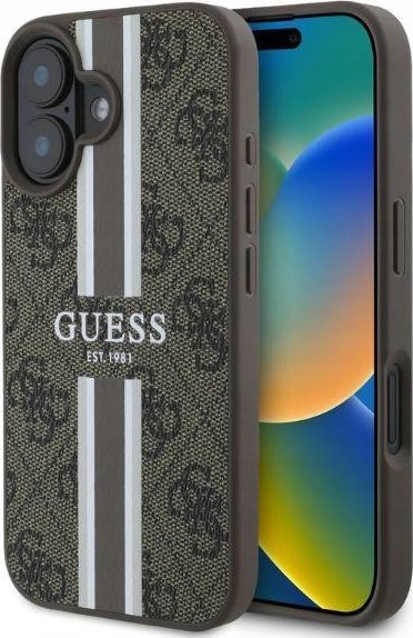 Guess GUHMP16SP4RPSW iPhone 16 6.1" brązowy/brown hardcase 4G Printed Stripes MagSafe