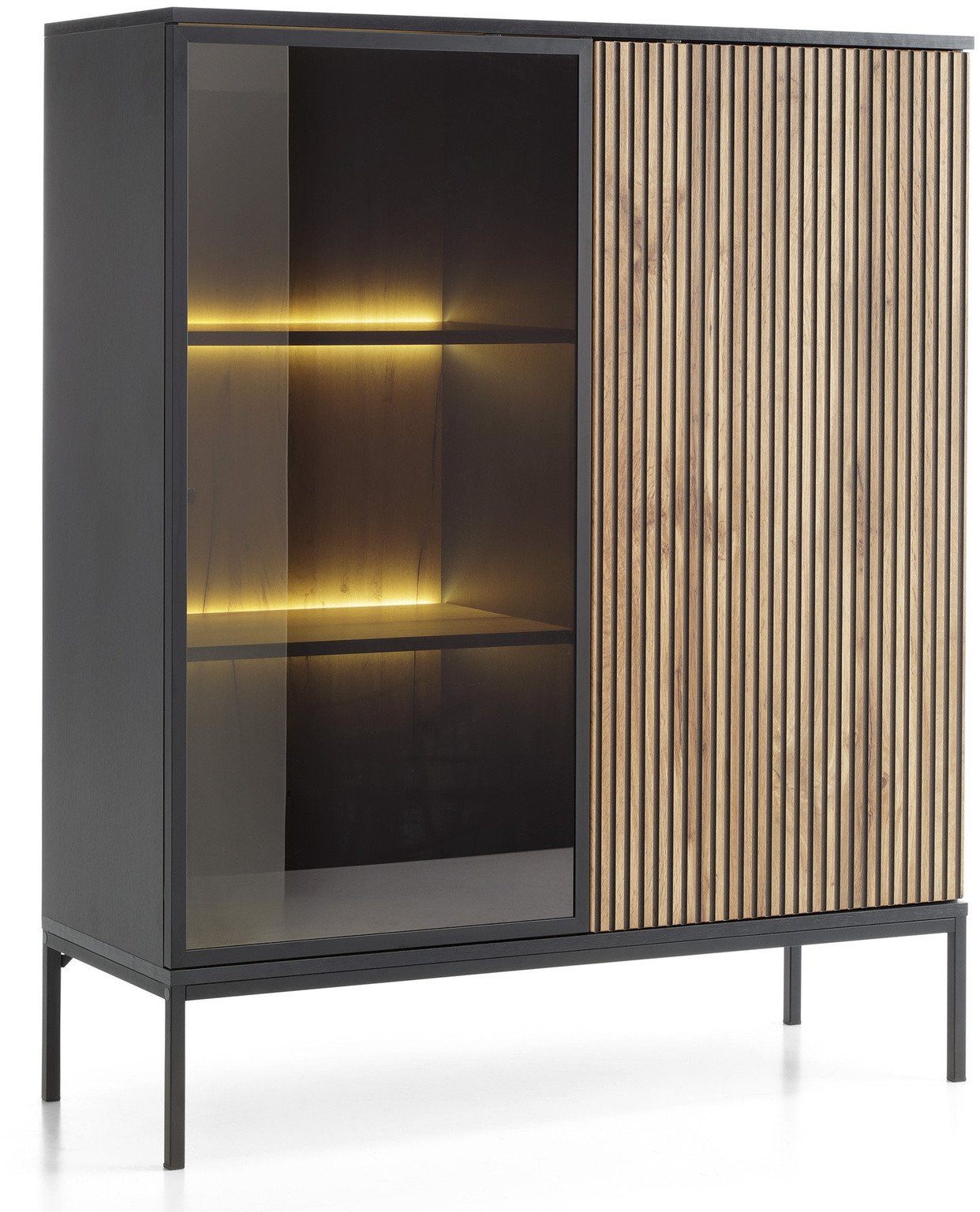 Witryna Lagos 126cm wysokość 2D z metalowymi nóżkami w kolorze Czarnym + LED