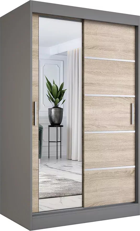 Elior Szafa przesuwna 120 cm antracyt + dąb sonoma - Felix 3X