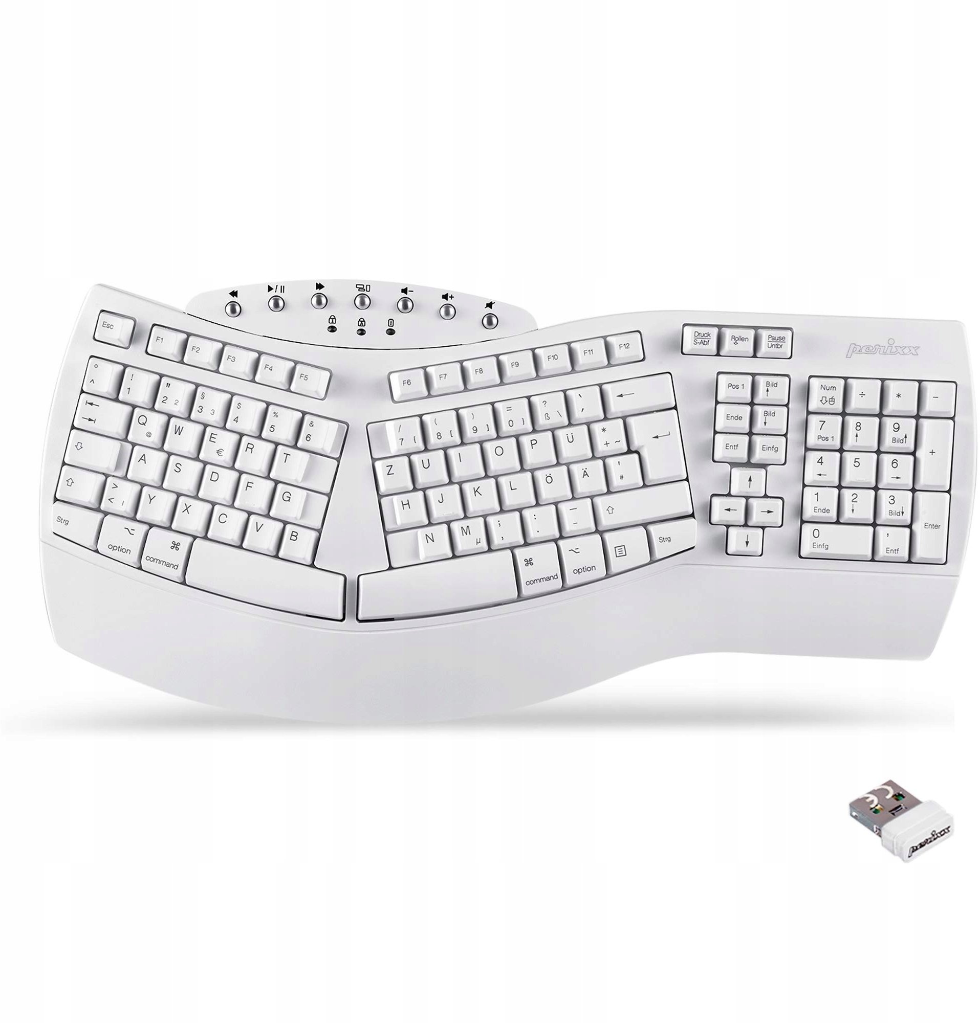 Klawiatura Perixx Perixx Periboard-612W DE, wireless ergonomic split keyboard, white