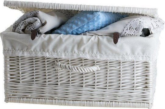 WickerPL Wiklinowa Walizka Wybielana z Obszyciem wiklinowa skrzynia kufer 45x30 H20 cm