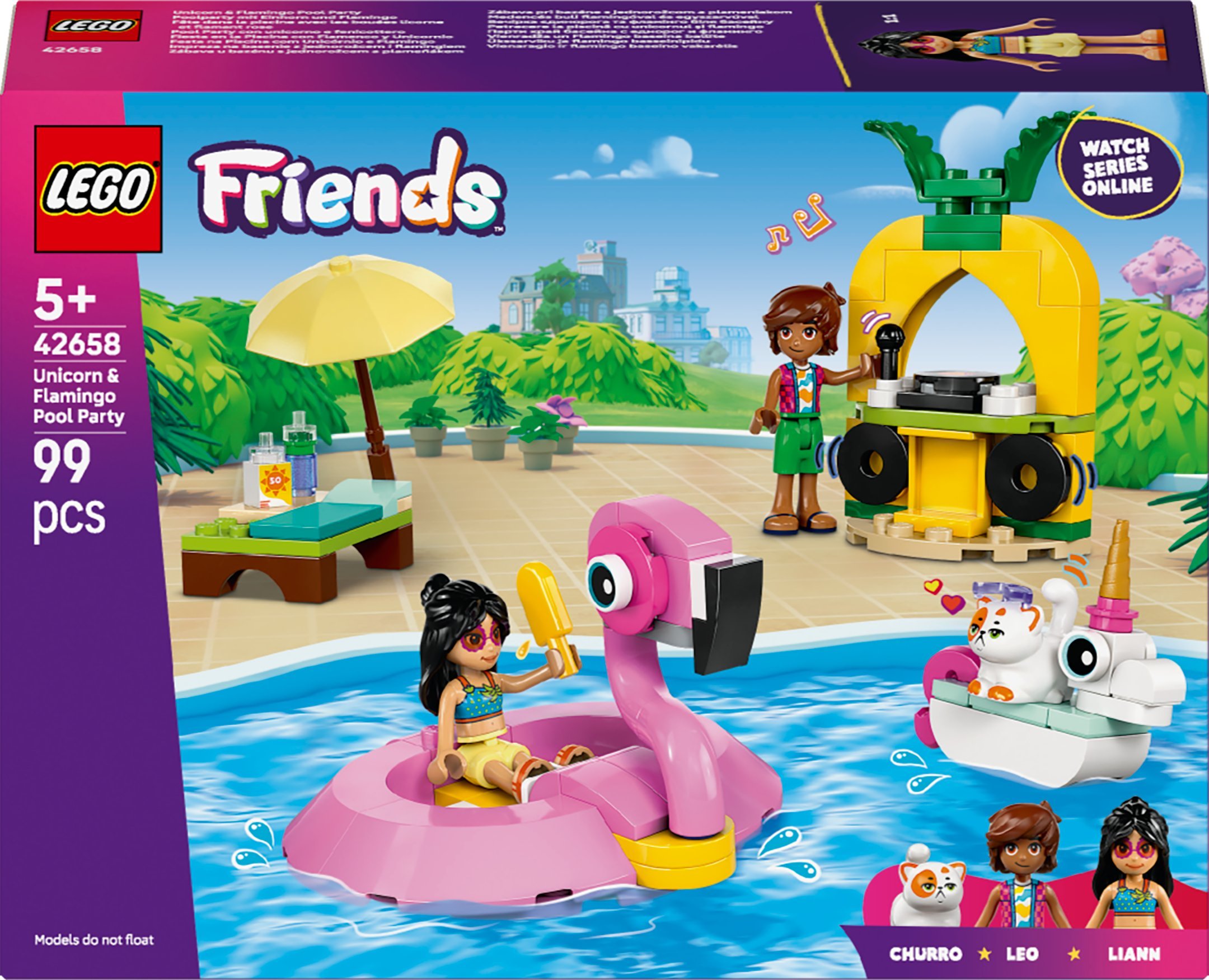 LEGO Friends Impreza na basenie z jednorożcem i flamingiem (42658)