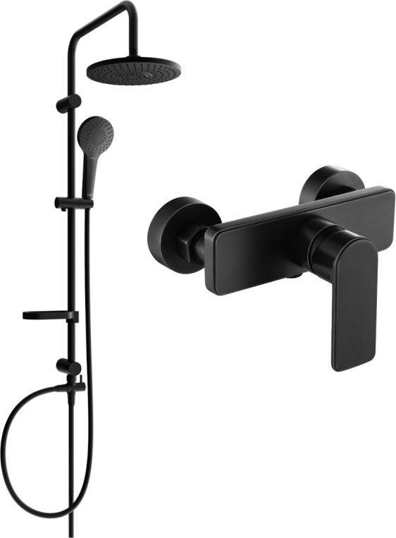 Zestaw prysznicowy Mexen Mexen Erik zestaw prysznicowy natynkowy z deszczownicą i baterią prysznicową Lynx, czarny - 745940205-70