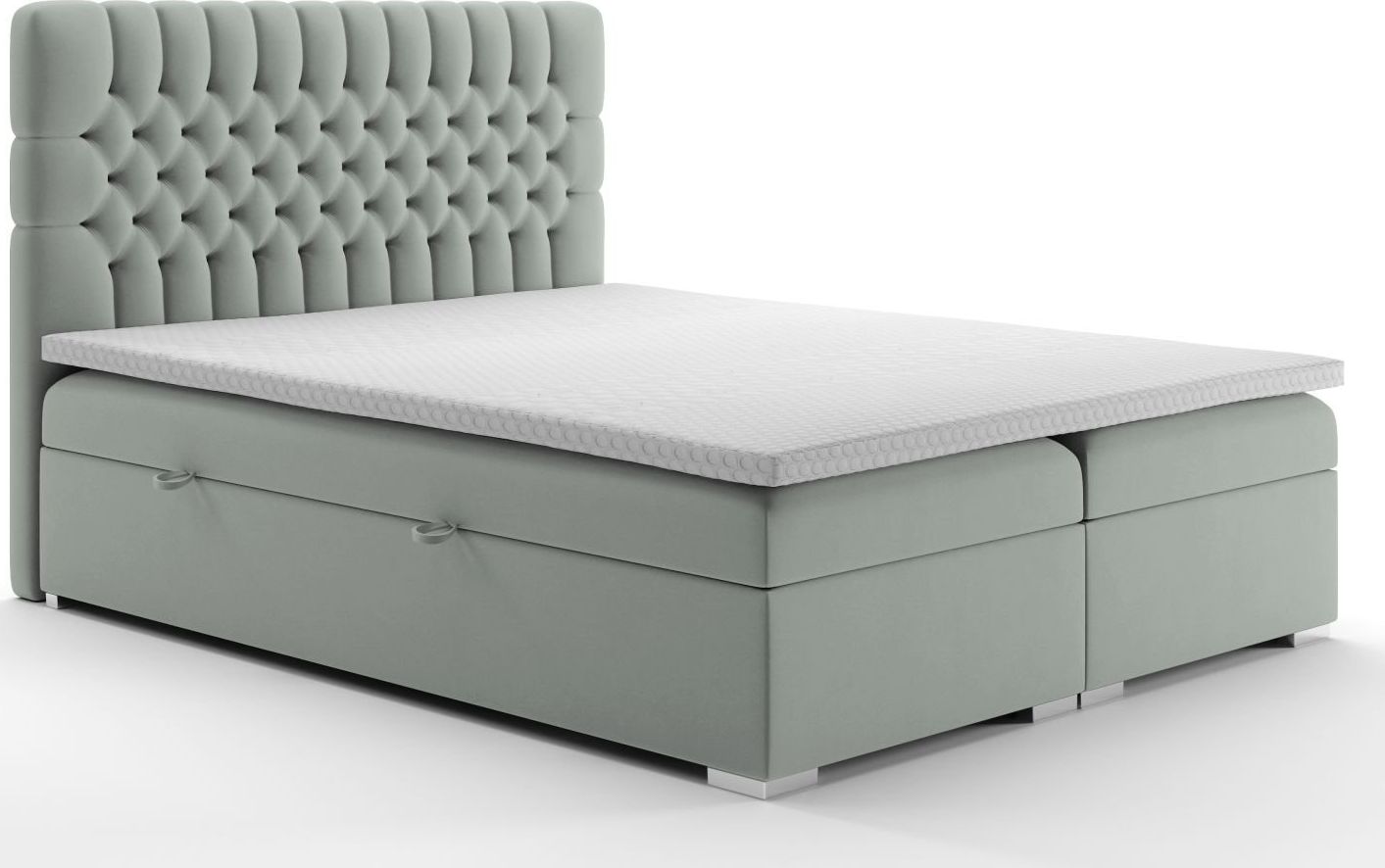 LAVERTO Łóżko kontynentalne RUBID 180x200 szare velvet z pojemnikiem