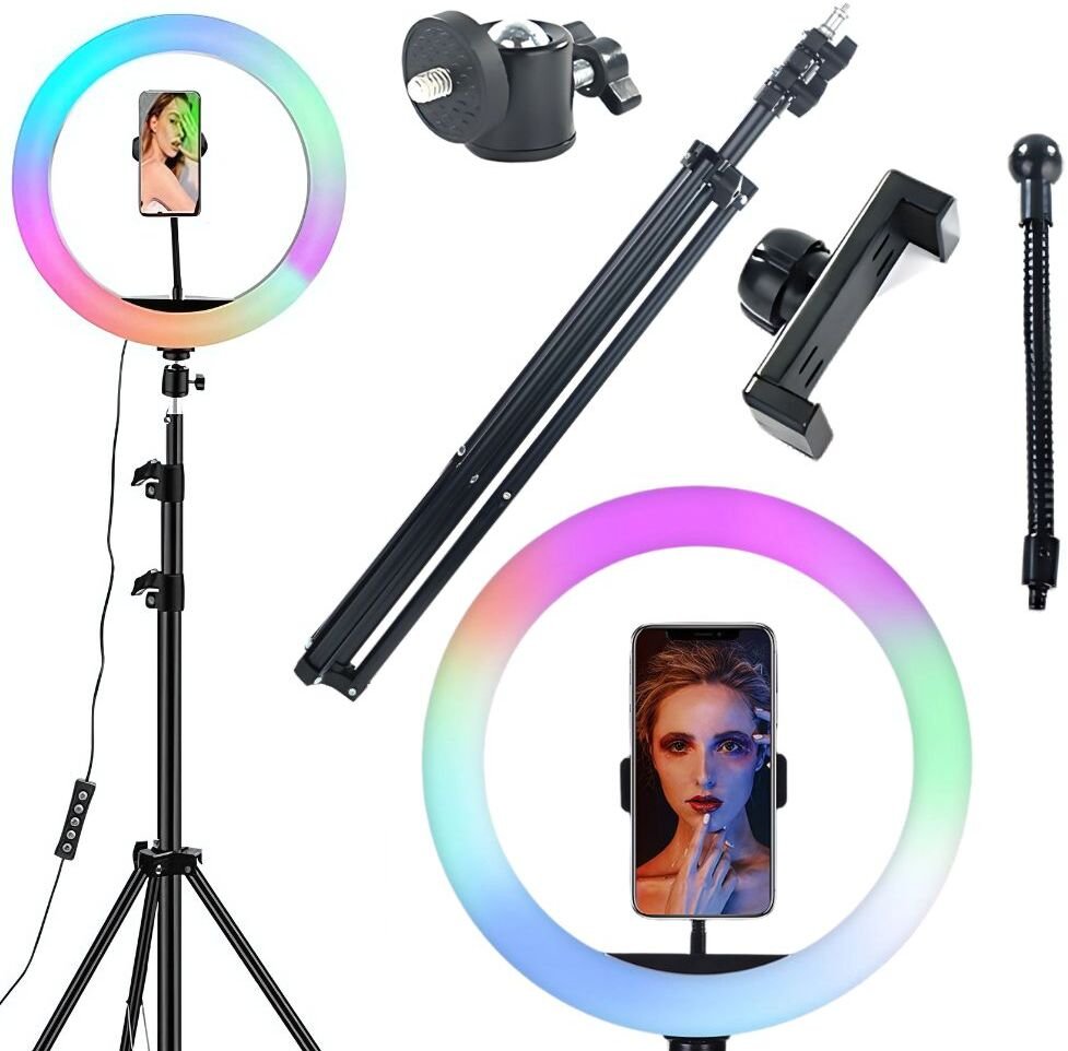 Lampa pierścieniowa led rgb ring + uchwyt na telefon + regulowany statyw
