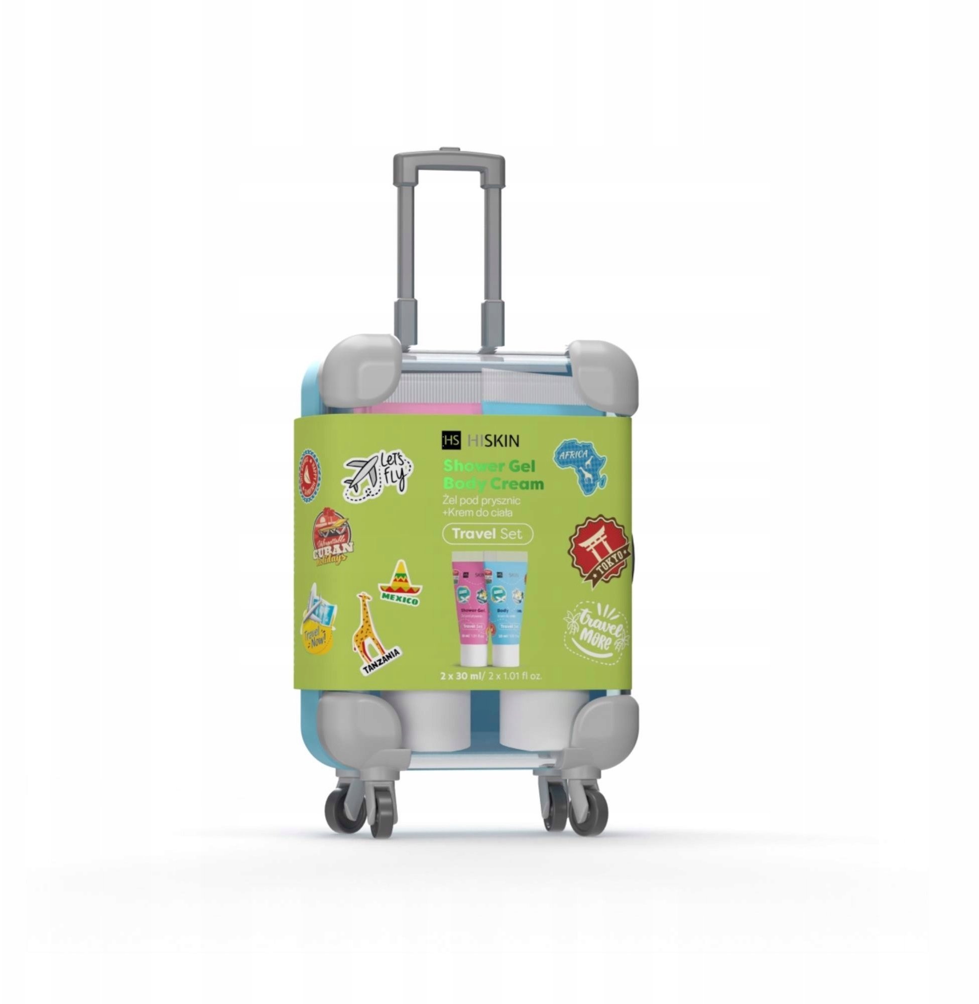HISKIN Travel Set Zestaw podróżny w mini walizce (balsam do ciała 30ml + żel pod prysznic 30ml)