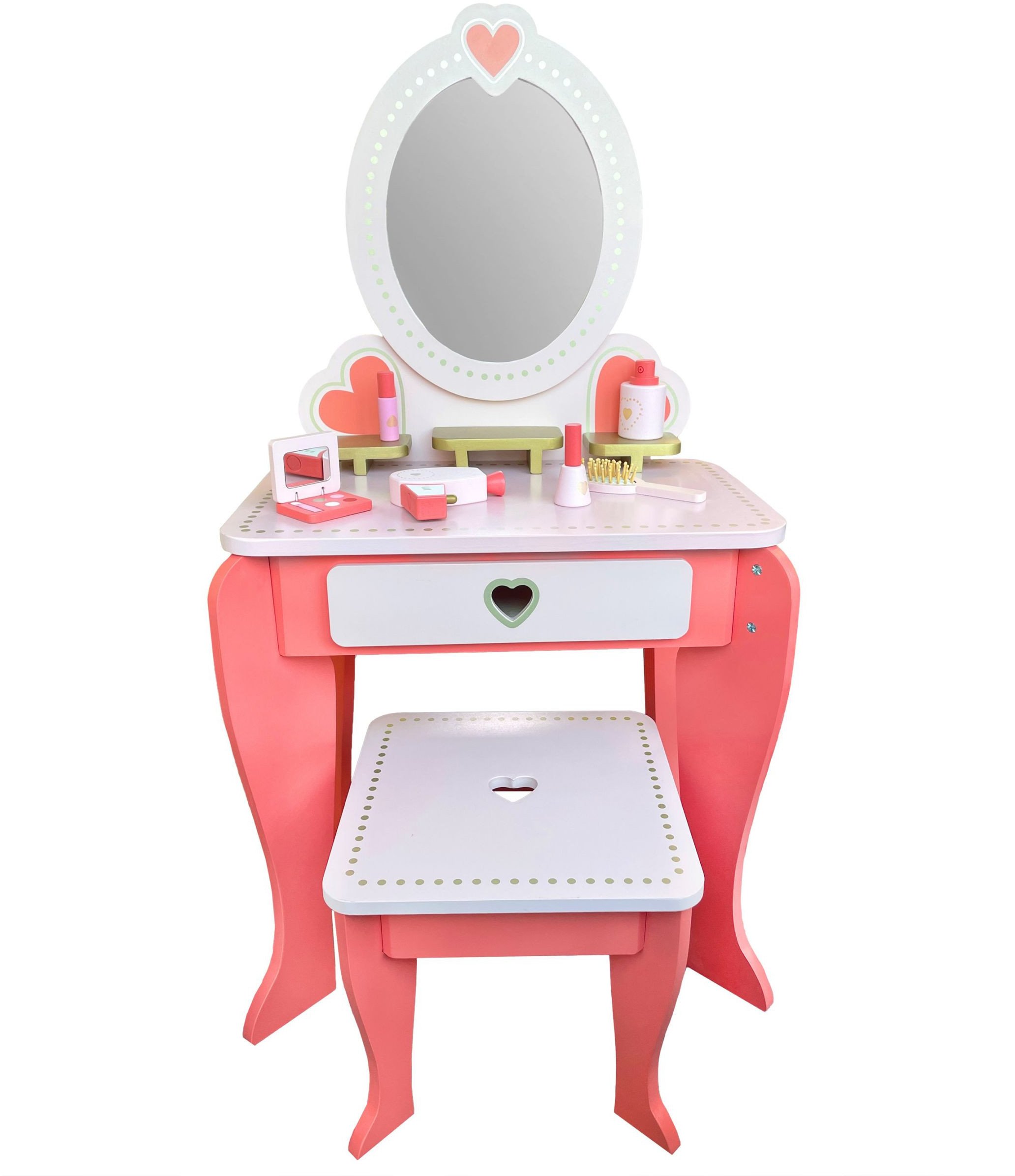 Różowa toaletka dla dzieci Aurora z krzesełkiem akcesoria
