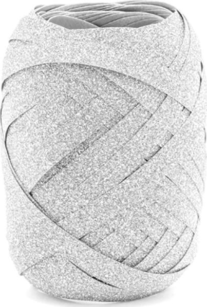 Party Deco Wstążka ozdobna do balonów - brokatowa - srebrna - 10 m. uniwersalny