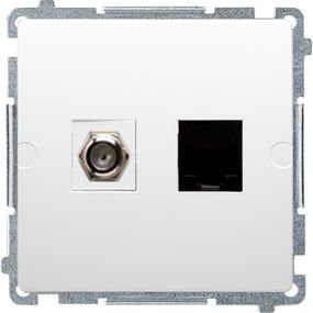 Kontakt-Simon Gniazdo antenowe Simon Basic typu F + komputerowe RJ45 kat.6 białe (BMAFRJ45.01/11)
