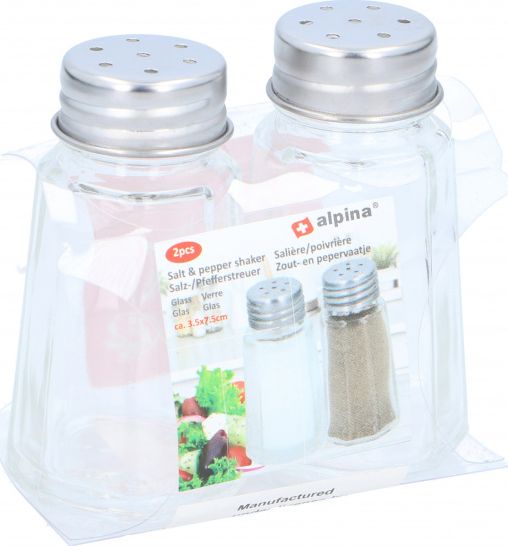 Alpina solniczka i pieprzniczka do wytrząsania szkła/stal nierdzewna przezroczysta/srebrna 2 sztuki