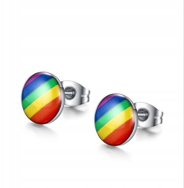 Kolczyki TĘCZOWE TĘCZA LGBT Okrągłe Stalowe PL48h