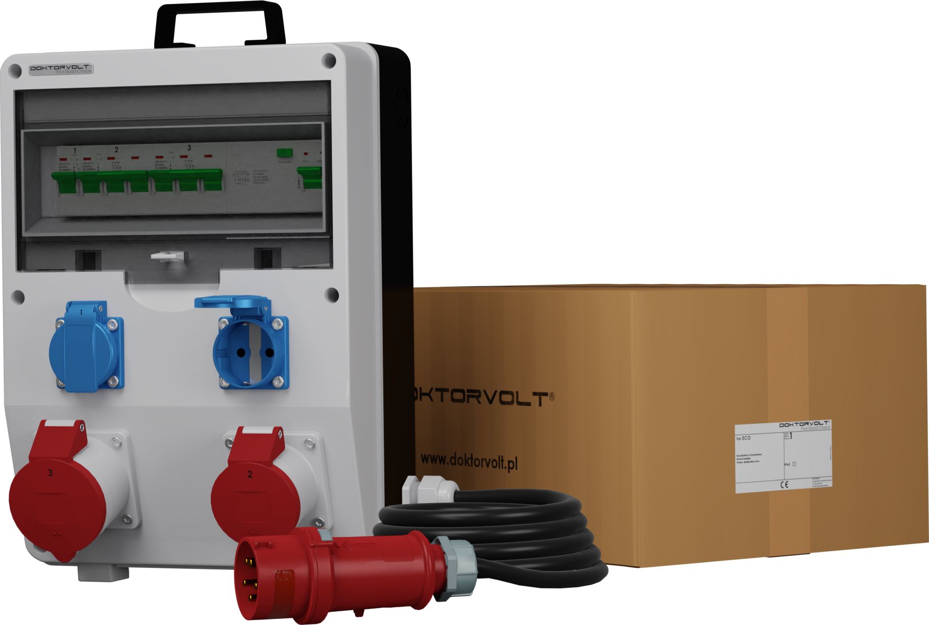Doktorvolt Rozdzielnica budowlana z kablem ECO-S/FI 32A 16A 2x230V Schuko Doktorvolt 9757