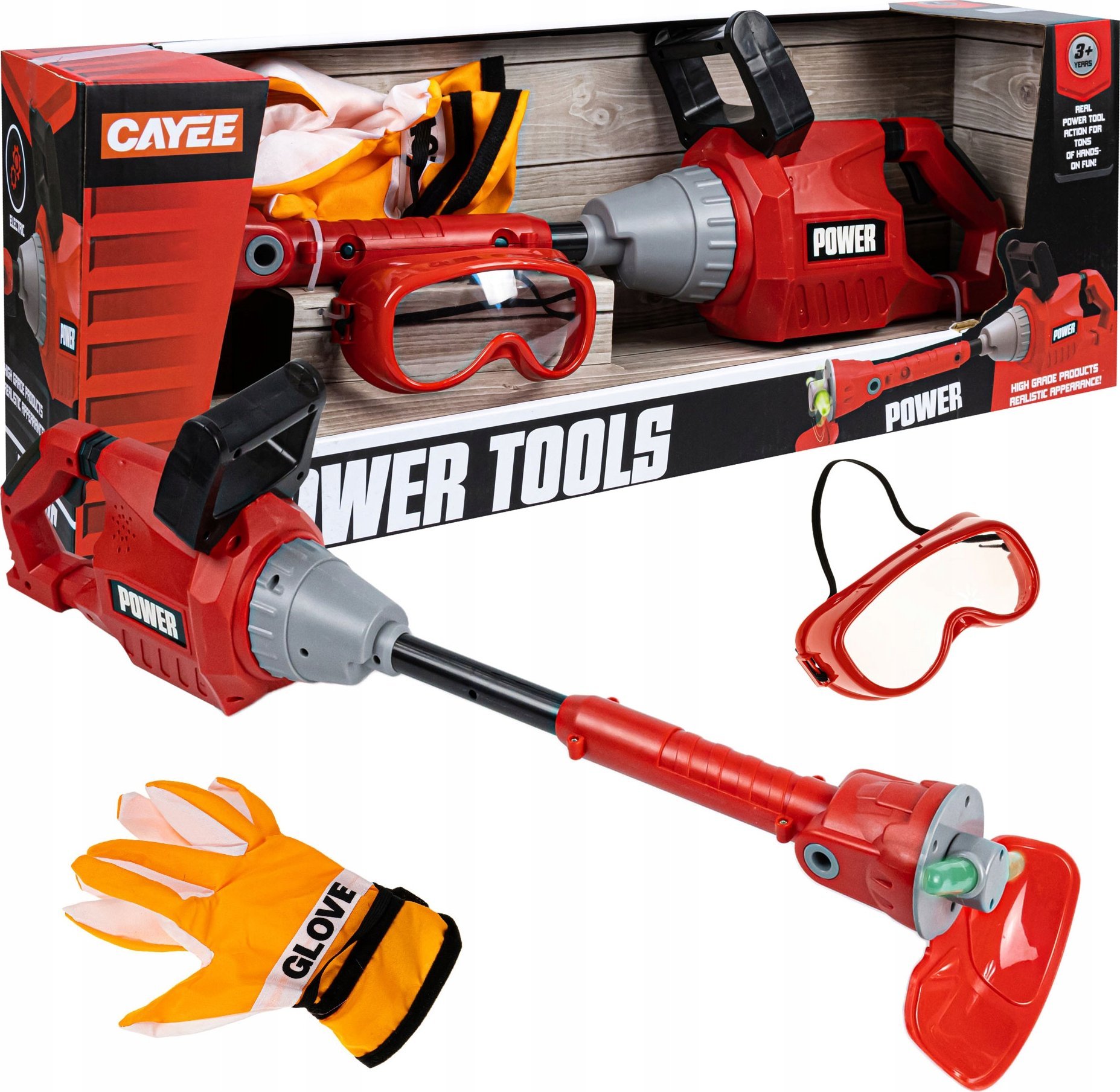 Podkaszarka Elektryczna Dla Dzieci Kosa Światło Dźwięk + Rękawiczki Okulary