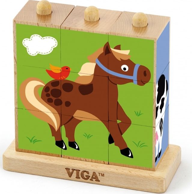 Viga Drewniana Układanka Logiczna Puzzle Edukacyjne Viga Toys Farma 9 elementów