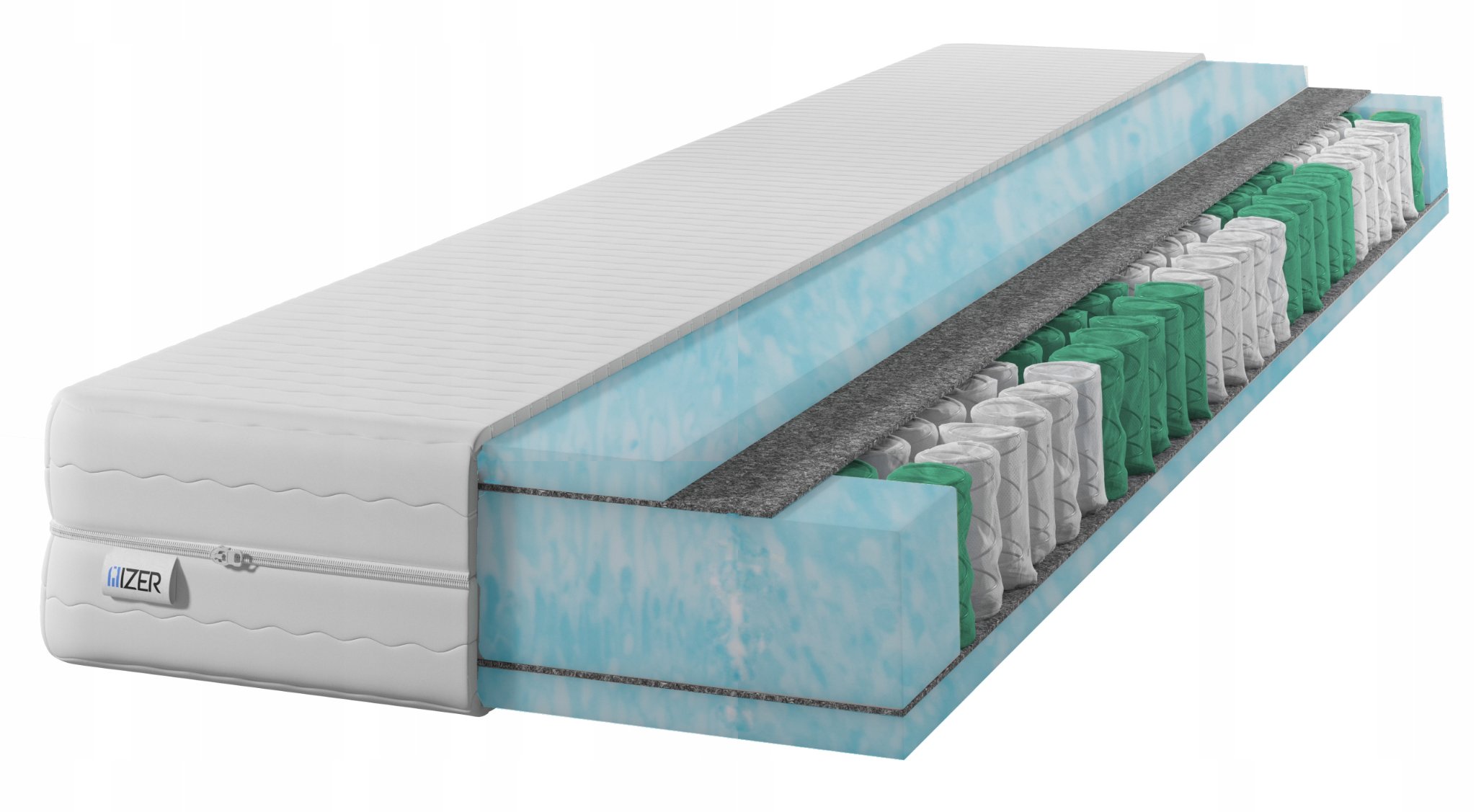 Materac sprężynowy Aqua GOLD 80x180 20cm | Dwustronny H2/H3 | 7 stref | Rdzeń ze sprężyn kieszeniowych | Pikowany pokrowiec