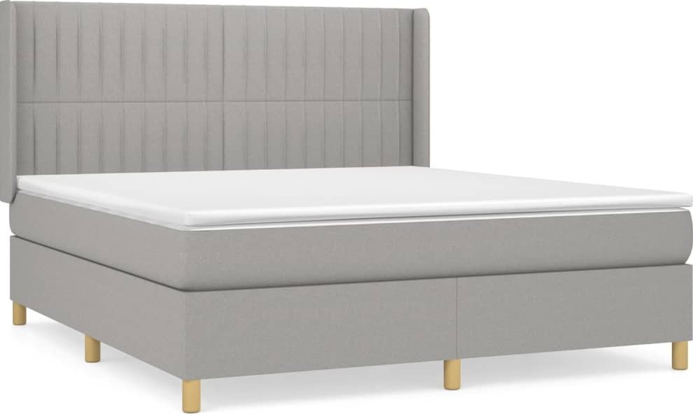 Łóżko Kontynentalne Z Materacem, Jasnoszare, Tkanina, 180X200Cm