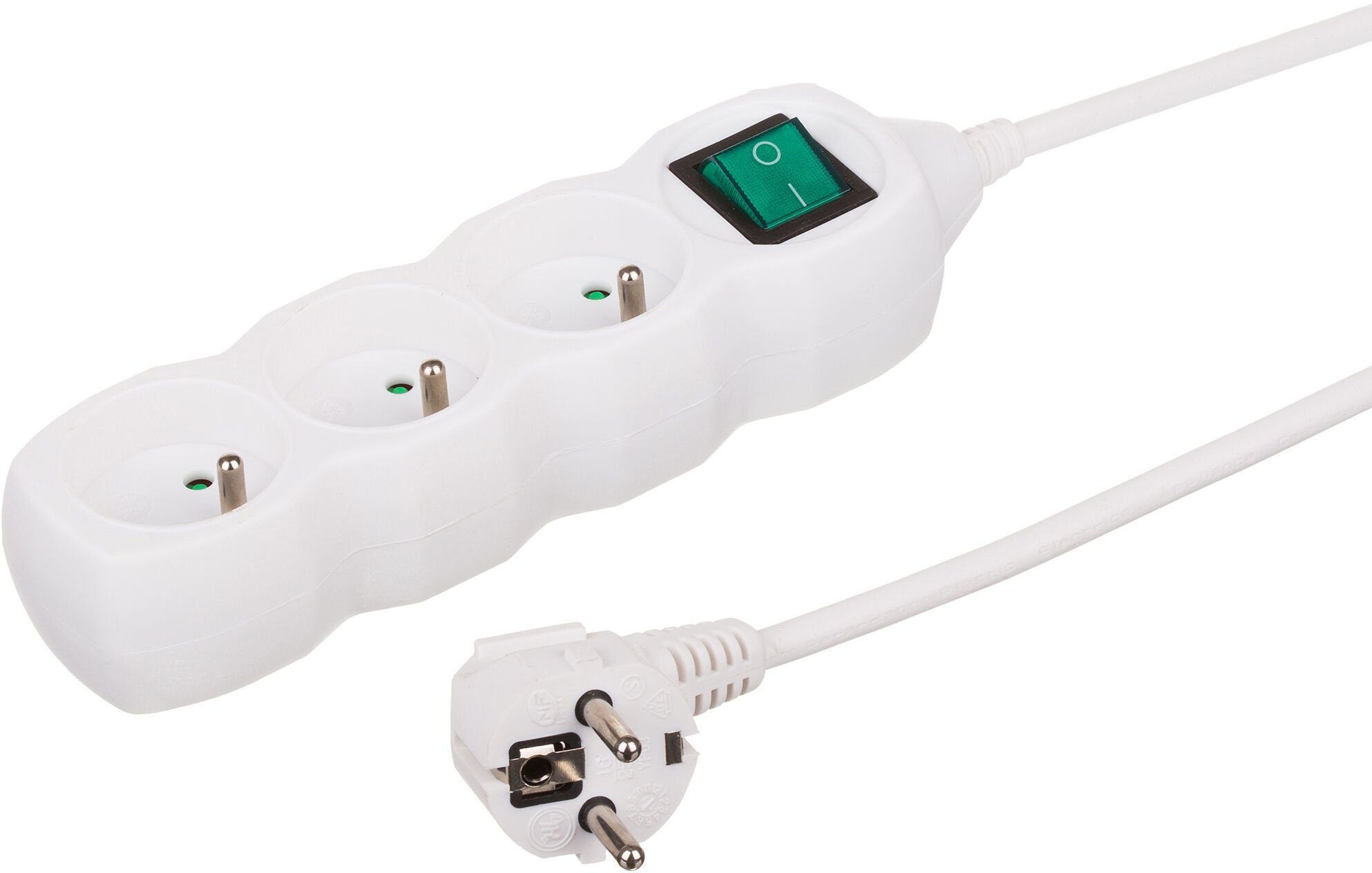 Przedłużacz 3-gniazdowy, 3m biały, z wyłącznikiem, 3x1,0mm OWY 35330