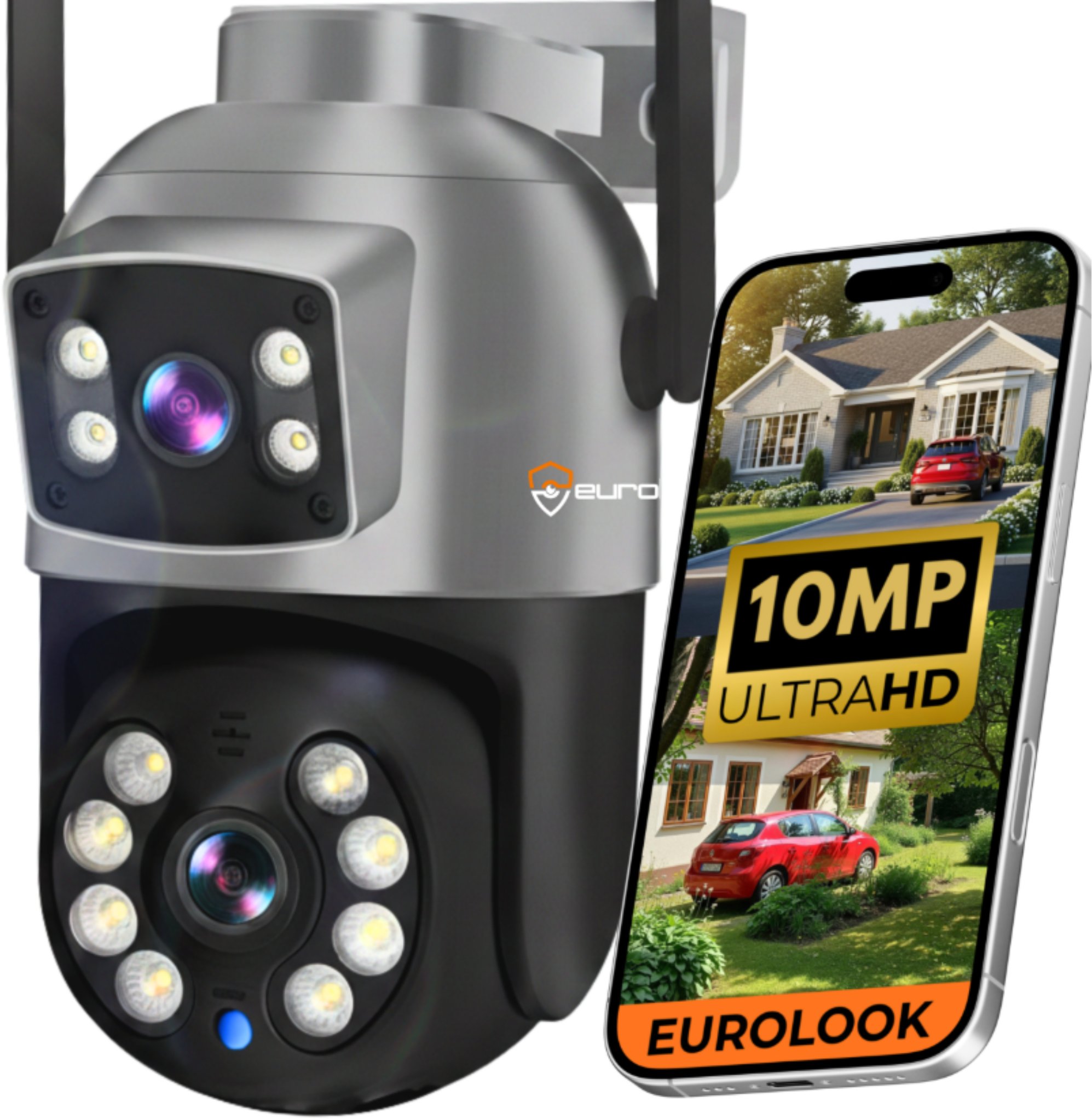 PODWÓJNA KAMERA WIFI IP ZEWNĘTRZNA OBROTOWA 10MPX MIKROFON 4K FUNKCJE UHD