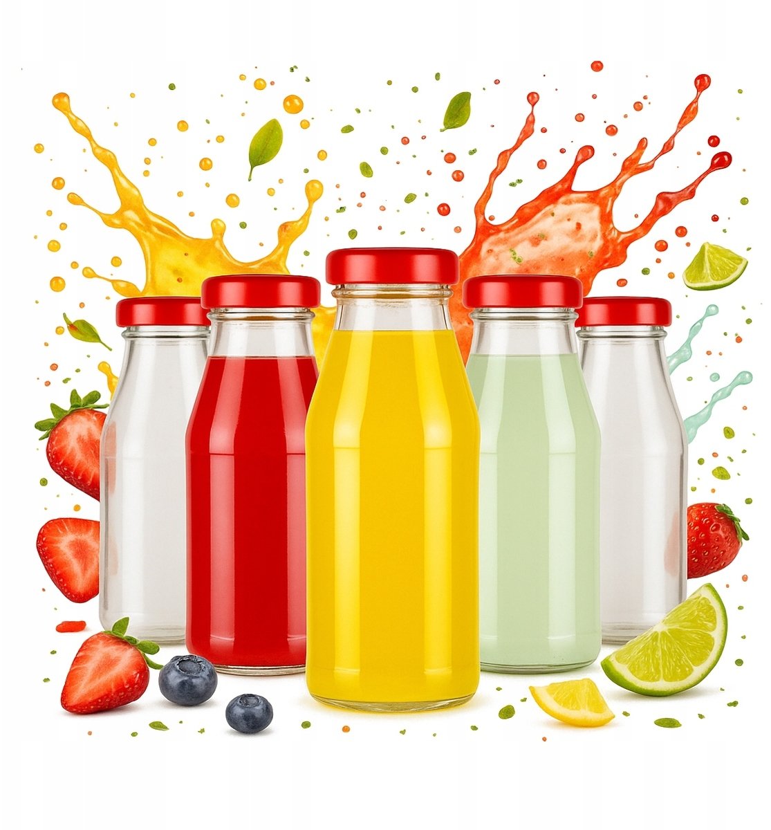 10x Butelka na sok JUICE 125ml Butelki Szklane Na Soczek Syrop Z zakrętką