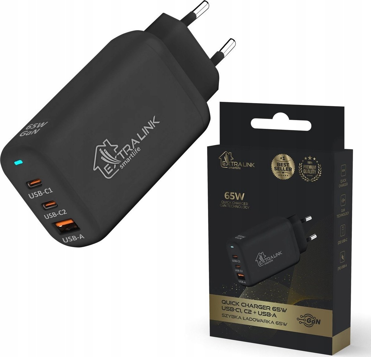 Ładowarka ExtraLink Extralink CHARESL02 Smart Life Fast Charger 65W GaN 2x USB-C, USB-A