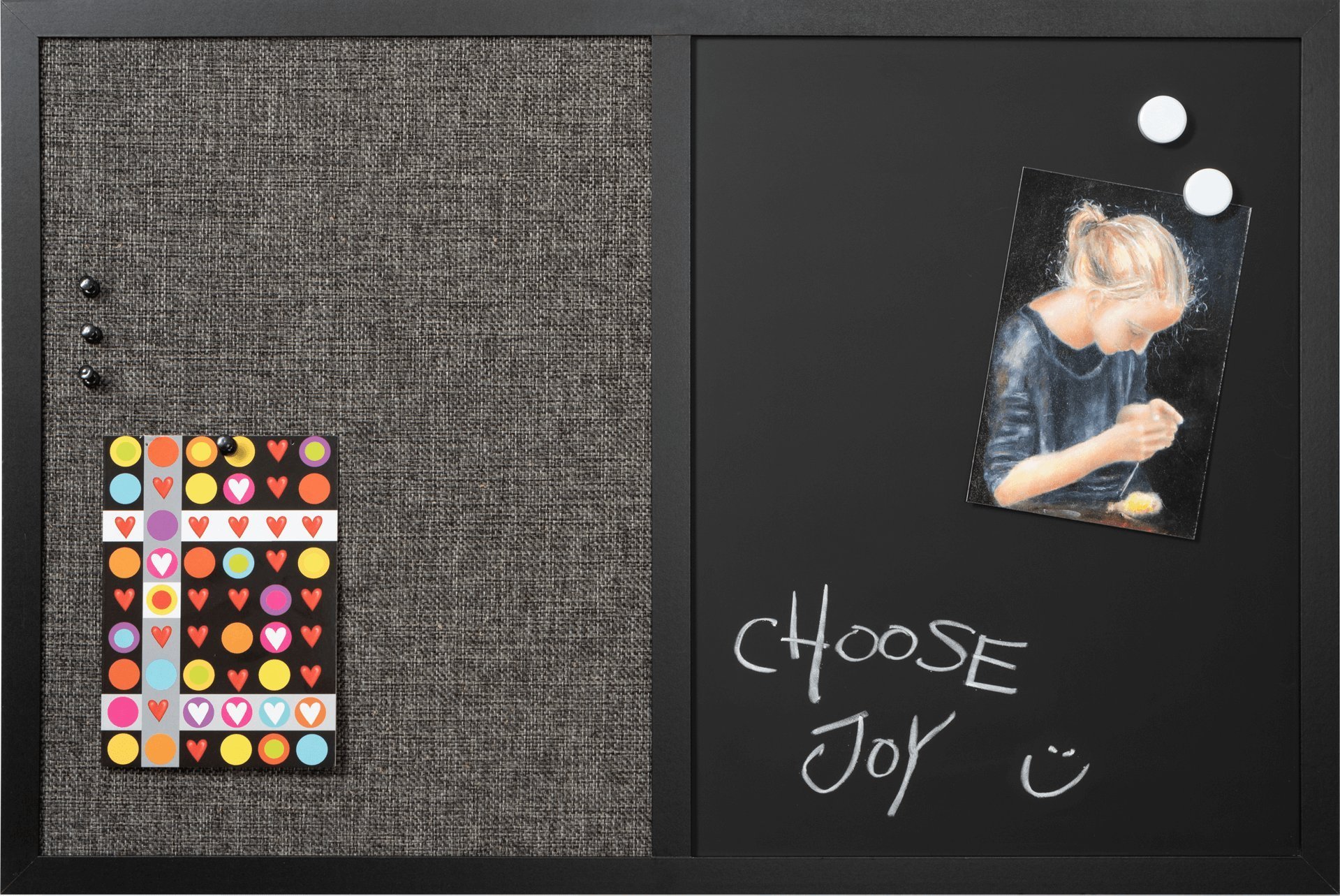 NAGA Opslagstavle med sort hessian og magnetisk kridttavle 60 x 40 cm inkl. 4 kridt 4 pins 2 magneter Hessian Sort 600x15x400mm (1stk)