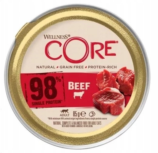 Brit Core 98% Single Protein karma mokra, dla dorosłych kotów, wołowina, 85g, szalka