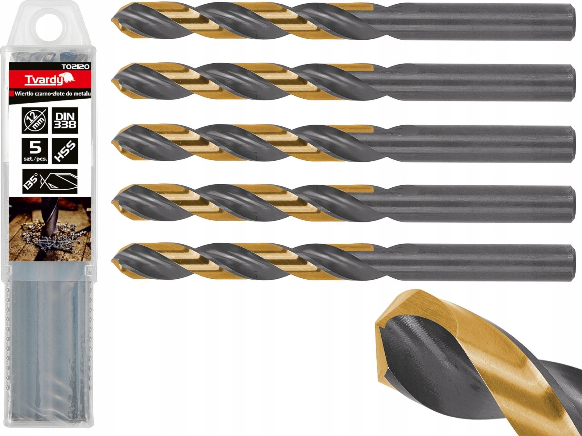 Wiertło Tvardy Wiertło czarno-złote do metalu HSS 12.00mm (5/50/300)