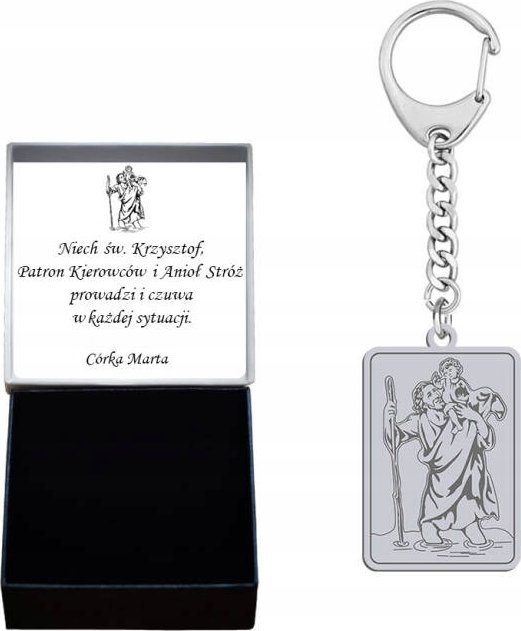Radziszewska Jewellery BRELOK ŚWIĘTY KRZYSZTOF SREBRO 925 PREZENT BRELOK DO KLUCZY GRAWER GRATIS
