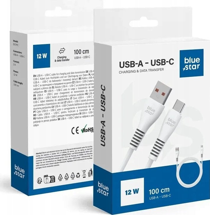 Kabel USB Bluestar USB-A - USB-C 1 m Biały