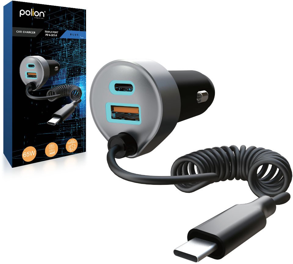 Ładowarka samochodowa do telefonu 12V USB-C 65W | 2xUSB-C | USB-A | QC | PD