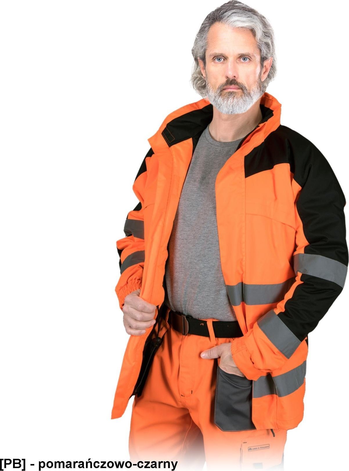 Leber&Hollman LH-TORTON - kurtka ochronna z kapturem w kołnieżu, pasy odblaskowe, powłoka 100% poliester 180 g/m, wyściółka 120 g/m 3XL