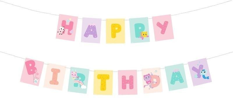 Party Deco Baner Happy Birthday Koci Domek Gabi 180x15cm