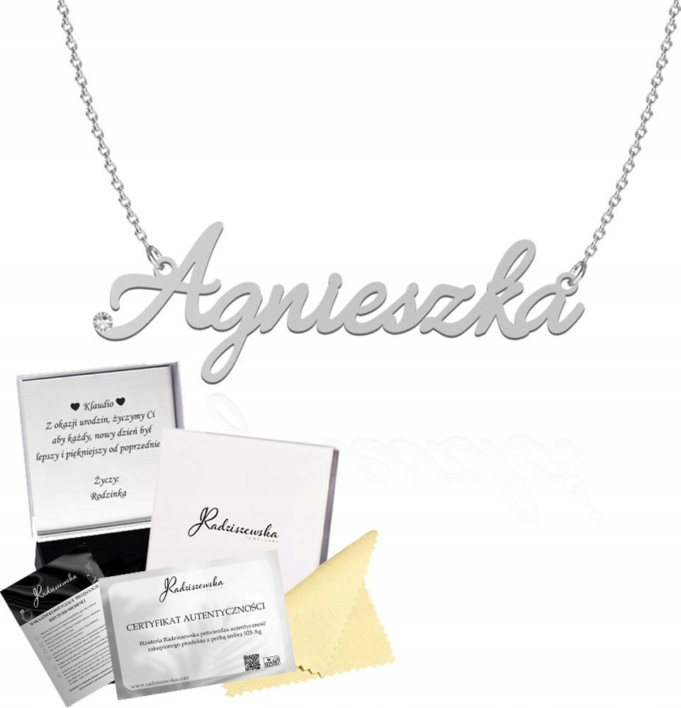 Radziszewska Jewellery Naszyjnik Srebrny z imieniem AGNIESZKA Łańcuszek 925 DEDYKACJA GRATIS