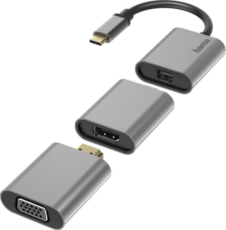 Adapter USB Hama Premium USB-C - DisplayPort Mini + HDMI + VGA Szary (002003060000)