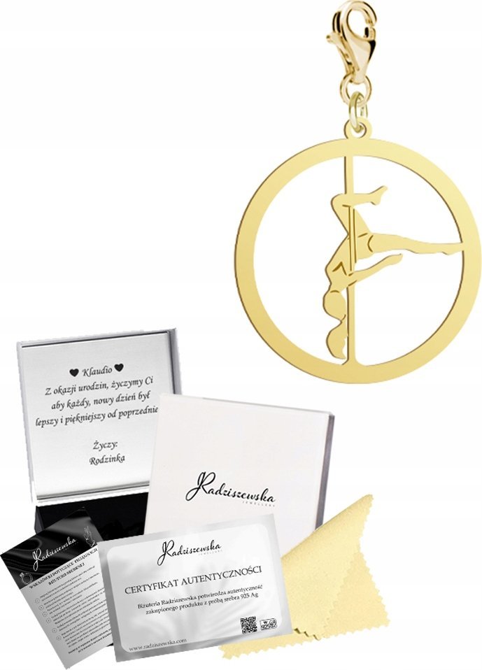 Radziszewska Jewellery Charms Pozłacany Pole Dance Srebro 925 Prezent Kobieta Biżuteria DEDYKACJA