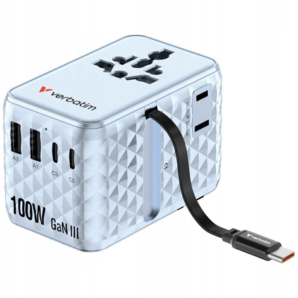 Verbatim Travel Adapter EU/UK/US GaN 2xUSB-C/2xUSB-A/1xUSB-C PD 100W blue 30192