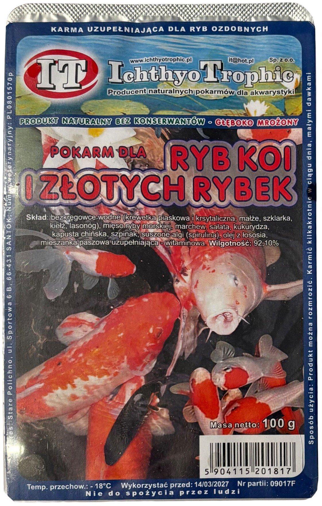 MROŻONKA POKARM DLA ZŁOTYCH RYBEK IRYB KOI 100G