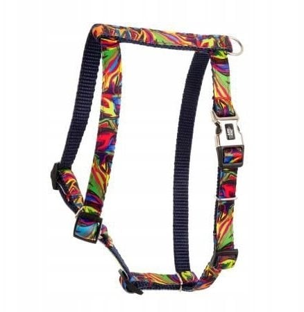 Szelki dla psa, granatowe, wzór picasso, taśma polipropylenowa, 16mm/30-60cm