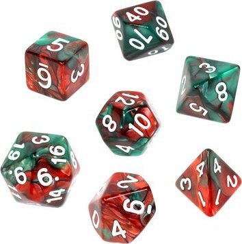 Rebel Komplet kości REBEL RPG - Dwukolorowe - Czerwono-zielone