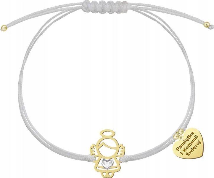 Radziszewska Jewellery Bransoletka z Aniołkiem srebro pozłacane sznurek GRAWER GRATIS