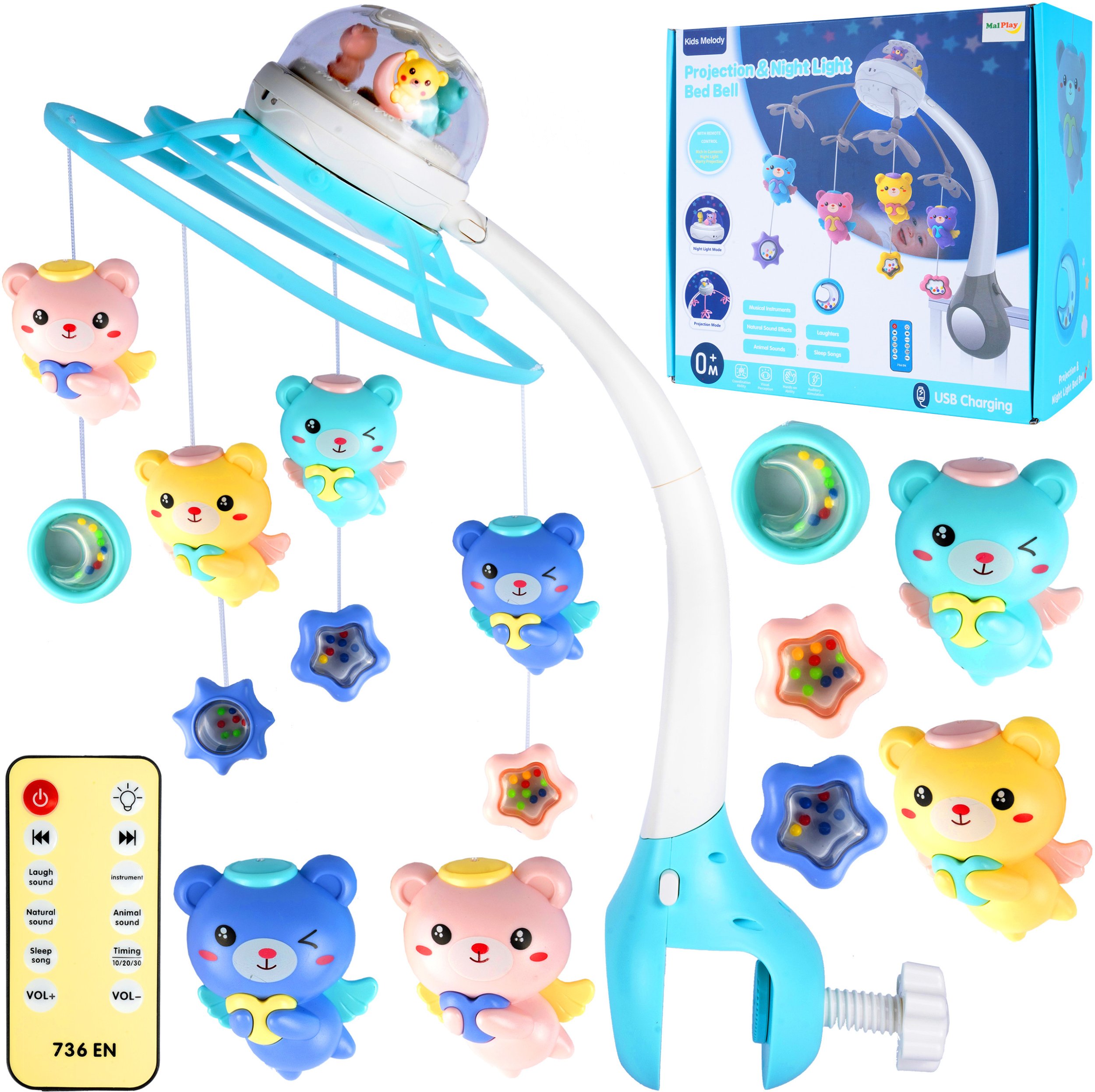 Karuzelka Karuzela Do Łóżeczka Projektor Gwiazd Z Pilotem Grzechotki Misie