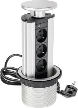 GTV Biurkowy rozgałęziacz wpuszczany 100mm srebrny 3 x gniazdo z uziemieniem 1,8m (AE-BPW3GU-80)