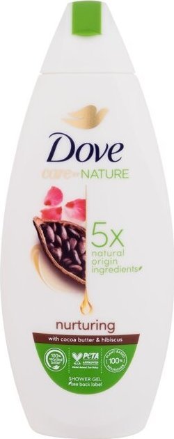 Dove Care By Nature Żel pod prysznic dla kobiet Nurturing With Cocoa Butter And Hibiscus 225ml