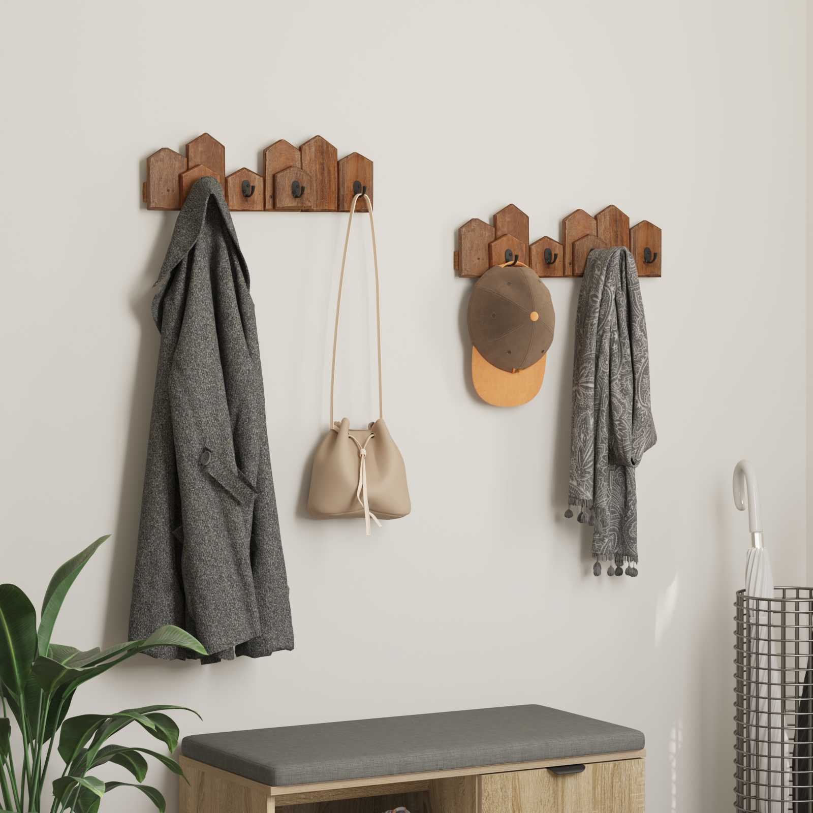 vidaXL Wieszak Brązowy 48 x 8 x 15 cm Lite drewno mahoniowe