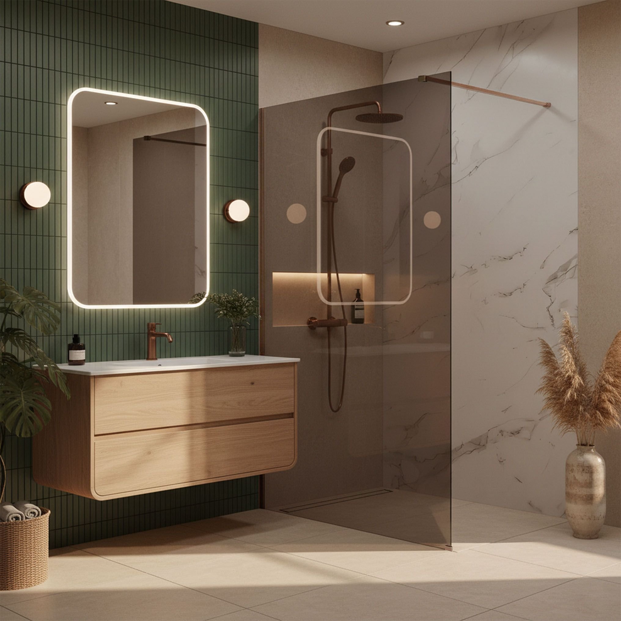 Rea Kabina prysznicowa Walk-In Flexi Brown / Brush Copper 140