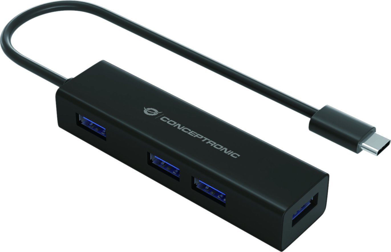 HUB USB Conceptronic CONCEPTRONIC USB-Hub 4-Port 3.1/C->4x3.0 o.Netzteil sw