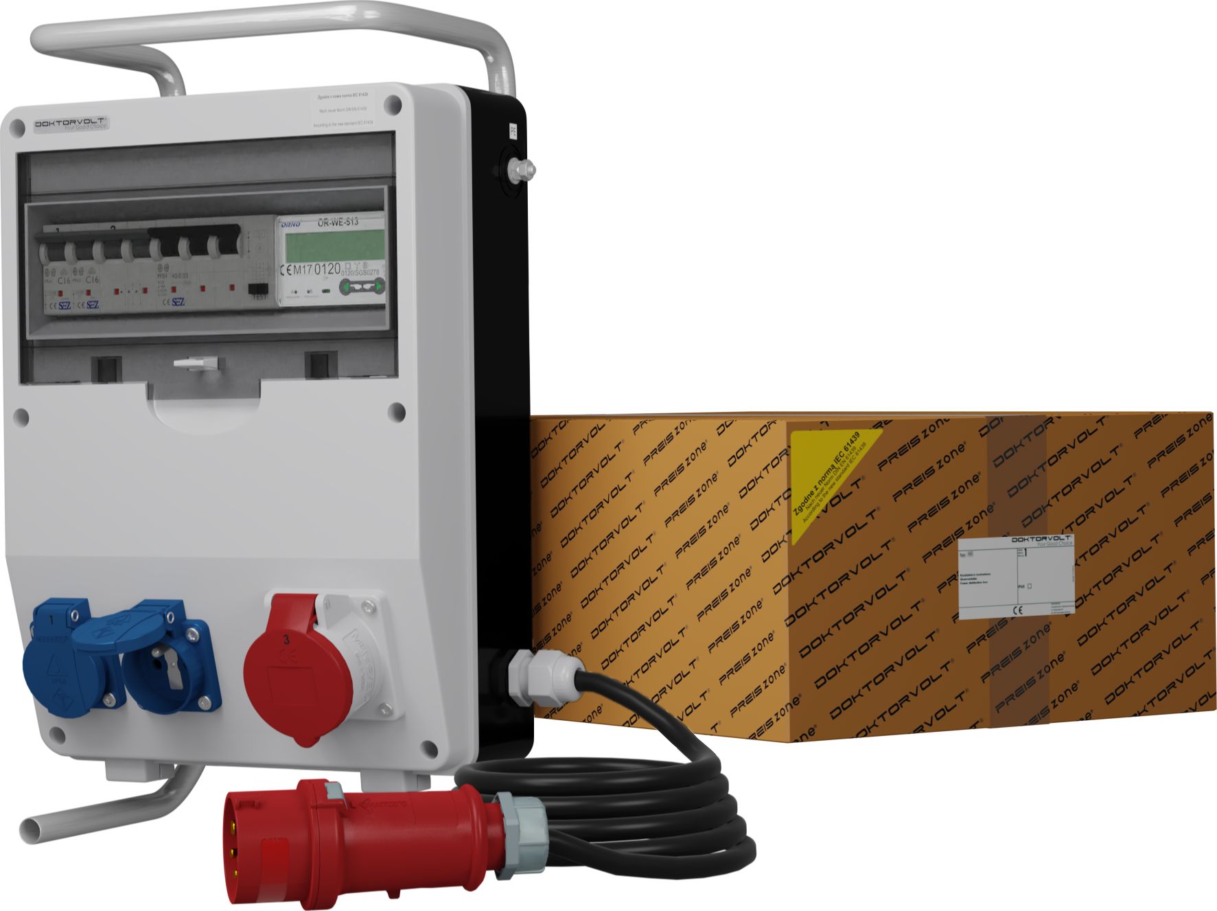 Doktorvolt Rozdzielnica budowlana na stojaku z kablem i licznikiem zużycia energii TD-S/FI SKHU 16A 2x230V Doktorvolt 0519