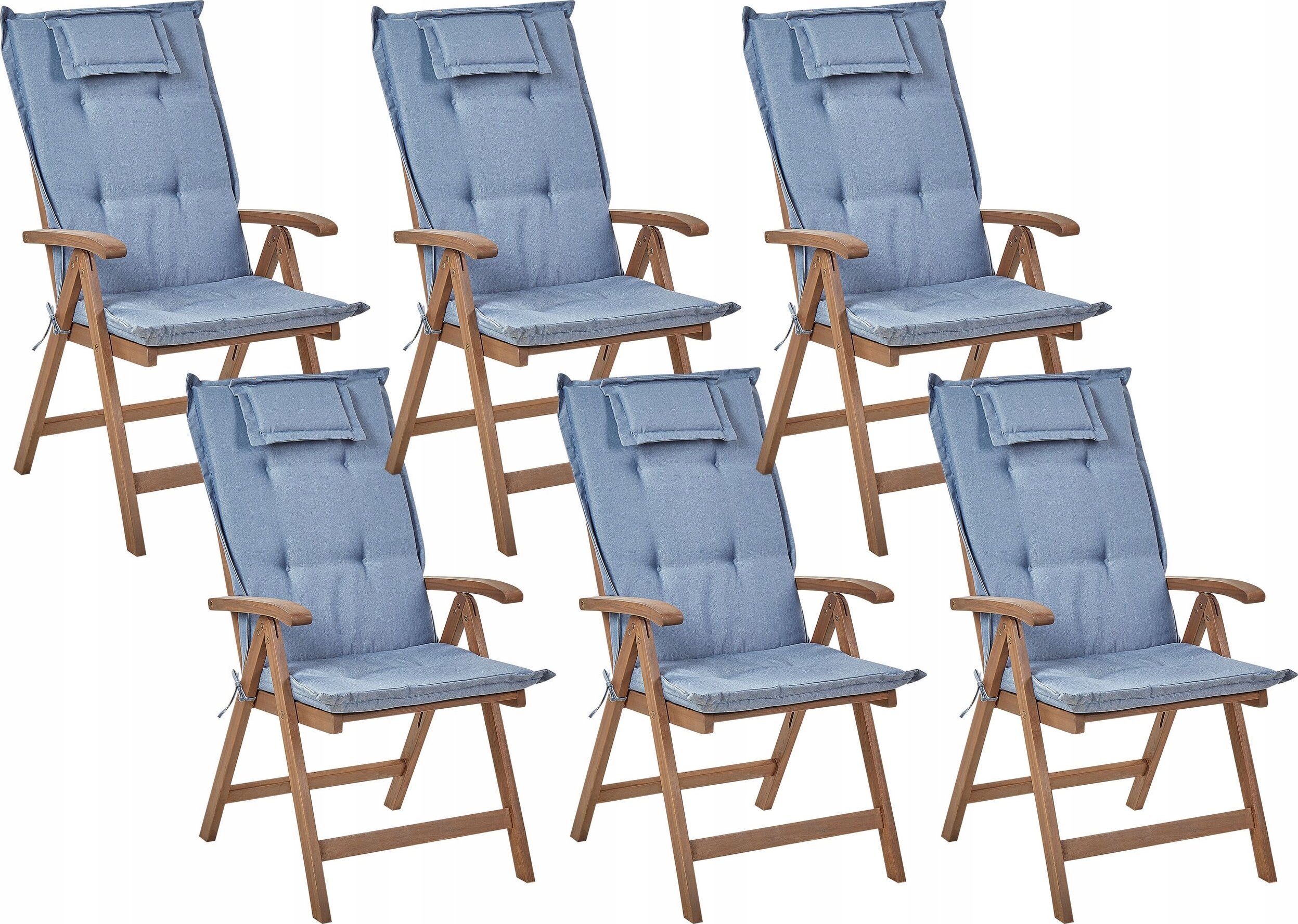 Beliani Krzesło ogrodowe Zestaw 6 Drewno Niebieski AMANTEA