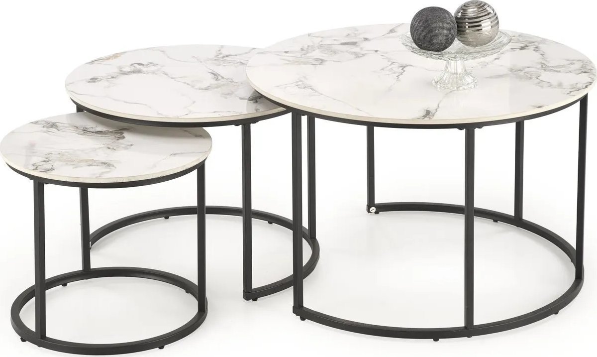 Halmar Zestaw 3 ław GILDA biały marmur/czarny HALMAR