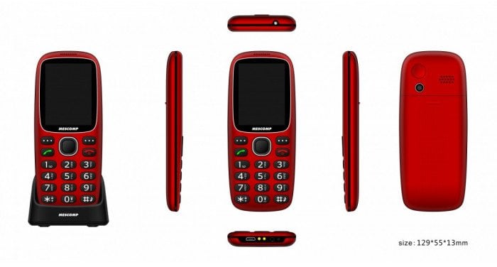 mesmed Telefon komórkowy dla seniorów Mescomp MT-166 Edgar Elegant SOS 4G Czerwony
